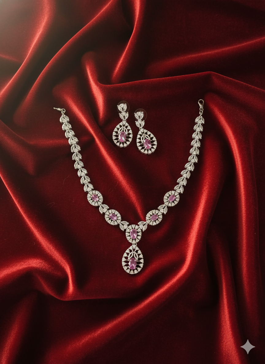 Elegant Baby Pink AD Drop Necklace Set